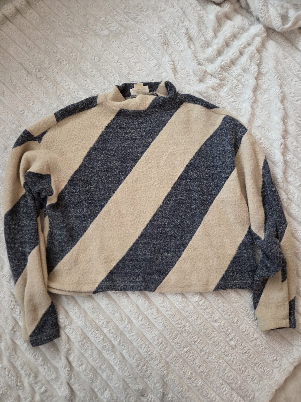 Anthropologie Diagonal Stripe Crewneck Sweater - Beige & Dark Gray